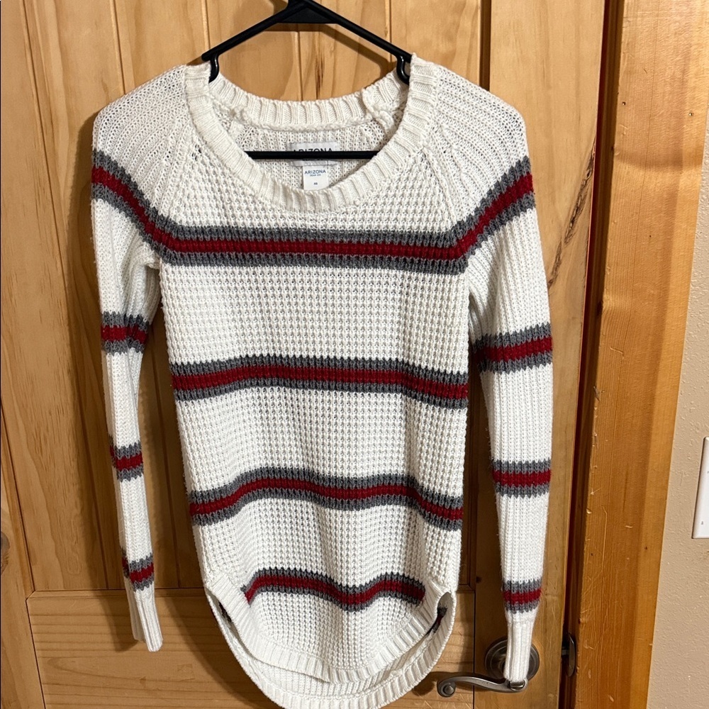Hollister White with Red/Gray Striped Sweater